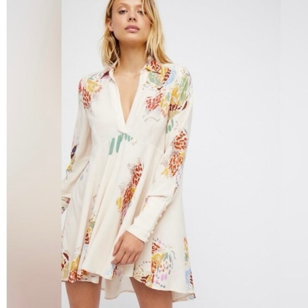 Free People Field Of Butterflies Tunic in Ivory Hi-Low Swing Style - Size S - Picture 2 of 7